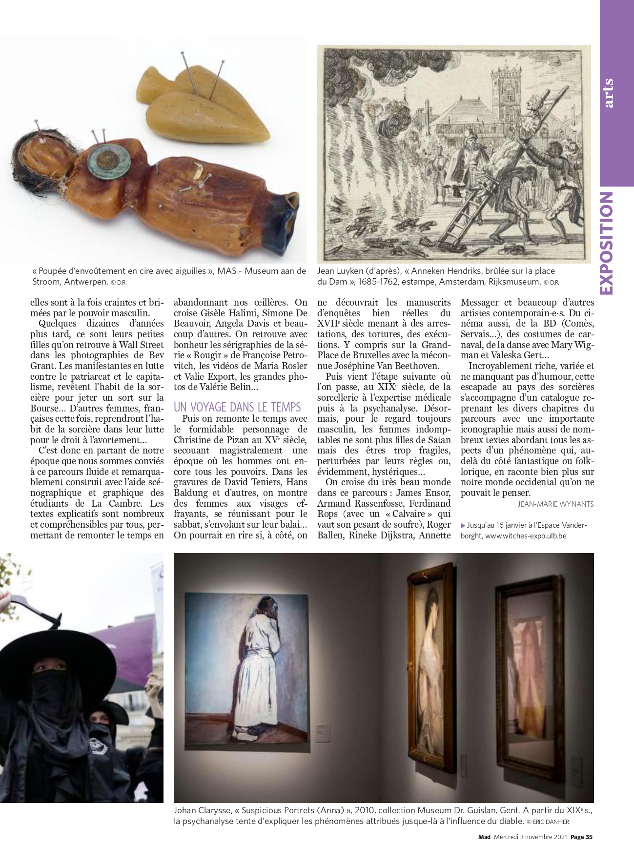 Le Soir Mad — Witches! exhibition press coverage, page 3 November 2021