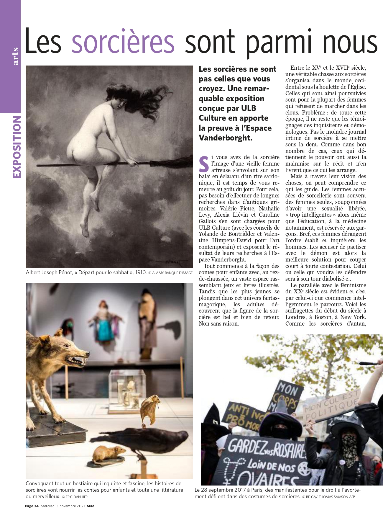 Le Soir Mad — Witches! exhibition press coverage, page 2, 3 November 2021